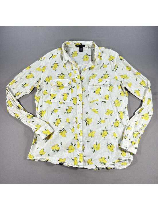 GAP Tops - Gap Women's Boyfriend Fit Button Up White Lemon shirt blouse Size Medium